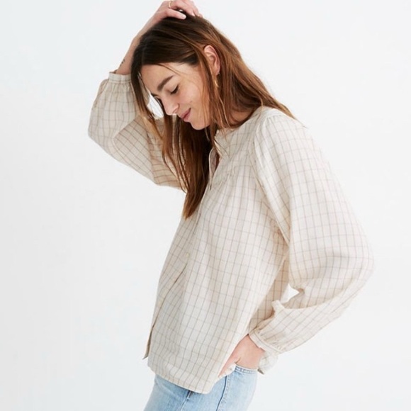 Madewell Tops - Madewell Cream Plaid Blouse size L EUC